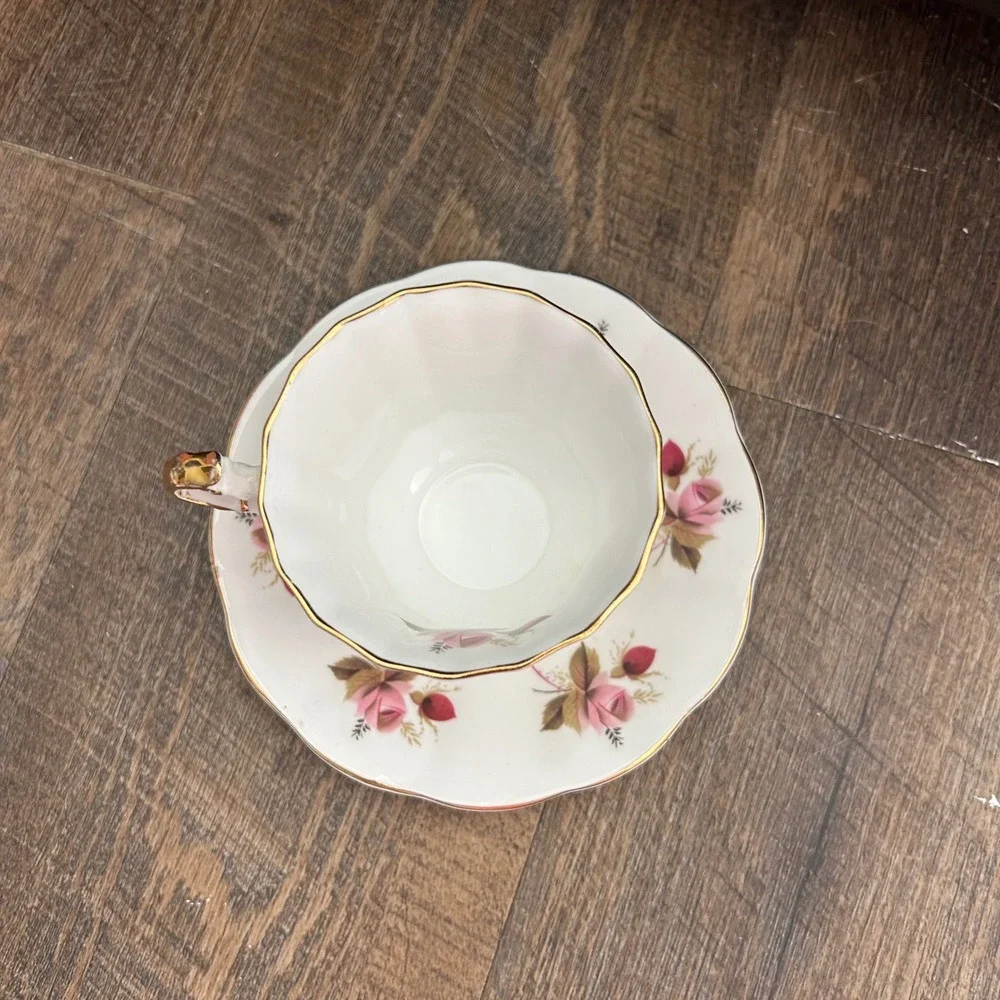 Elizabethan Taylor & Kent Fine Bone China Tea Cup Saucer Pink Rose Gold Trim